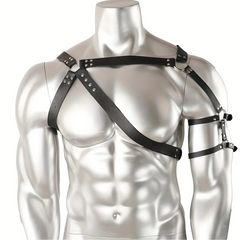 details of black Men’s Praetorian Gladiator Harness – pridevoyageshop.com – gay men’s harness, lingerie and fetish wear