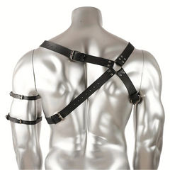 details of black Men’s Praetorian Gladiator Harness – pridevoyageshop.com – gay men’s harness, lingerie and fetish wear