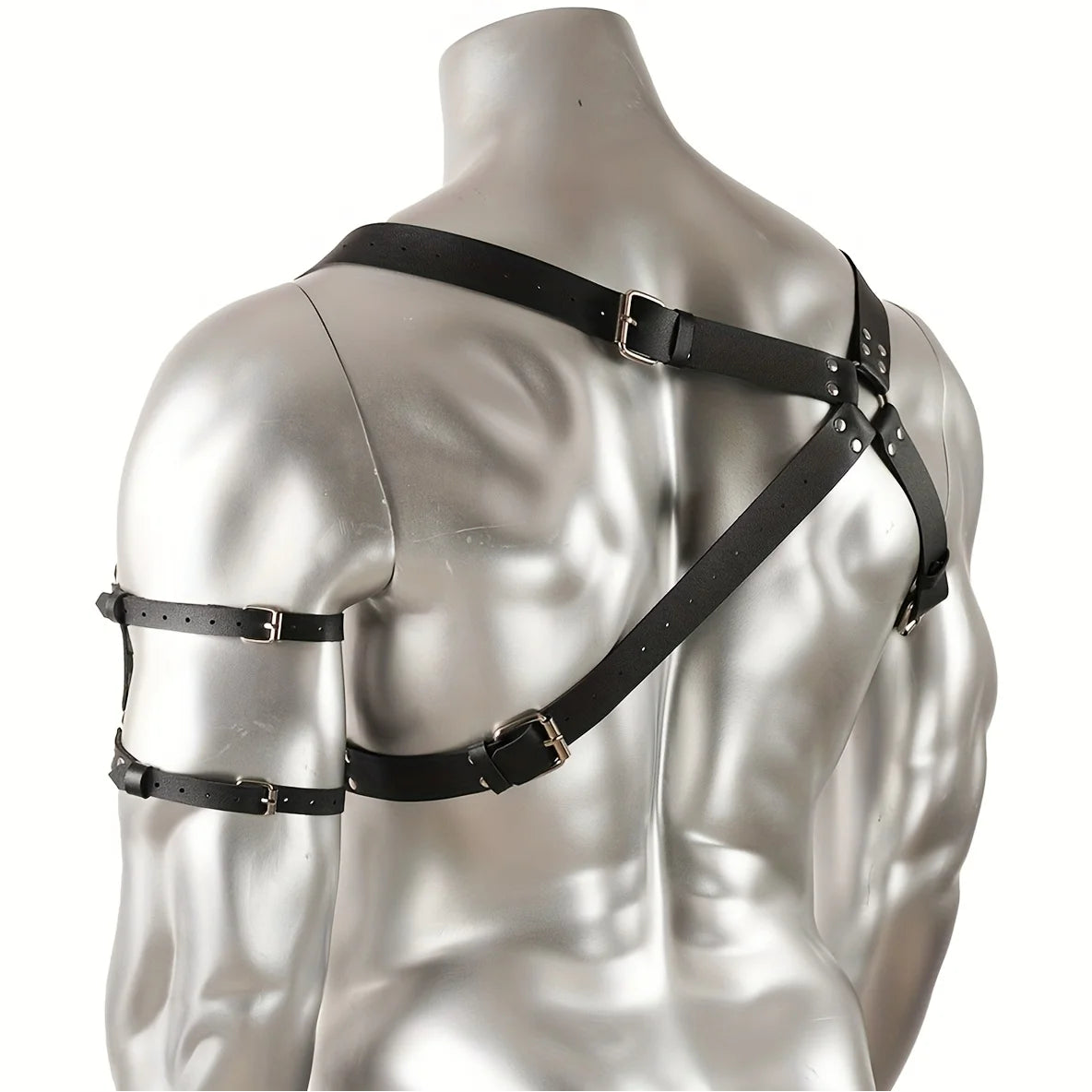 details of black Men’s Praetorian Gladiator Harness – pridevoyageshop.com – gay men’s harness, lingerie and fetish wear