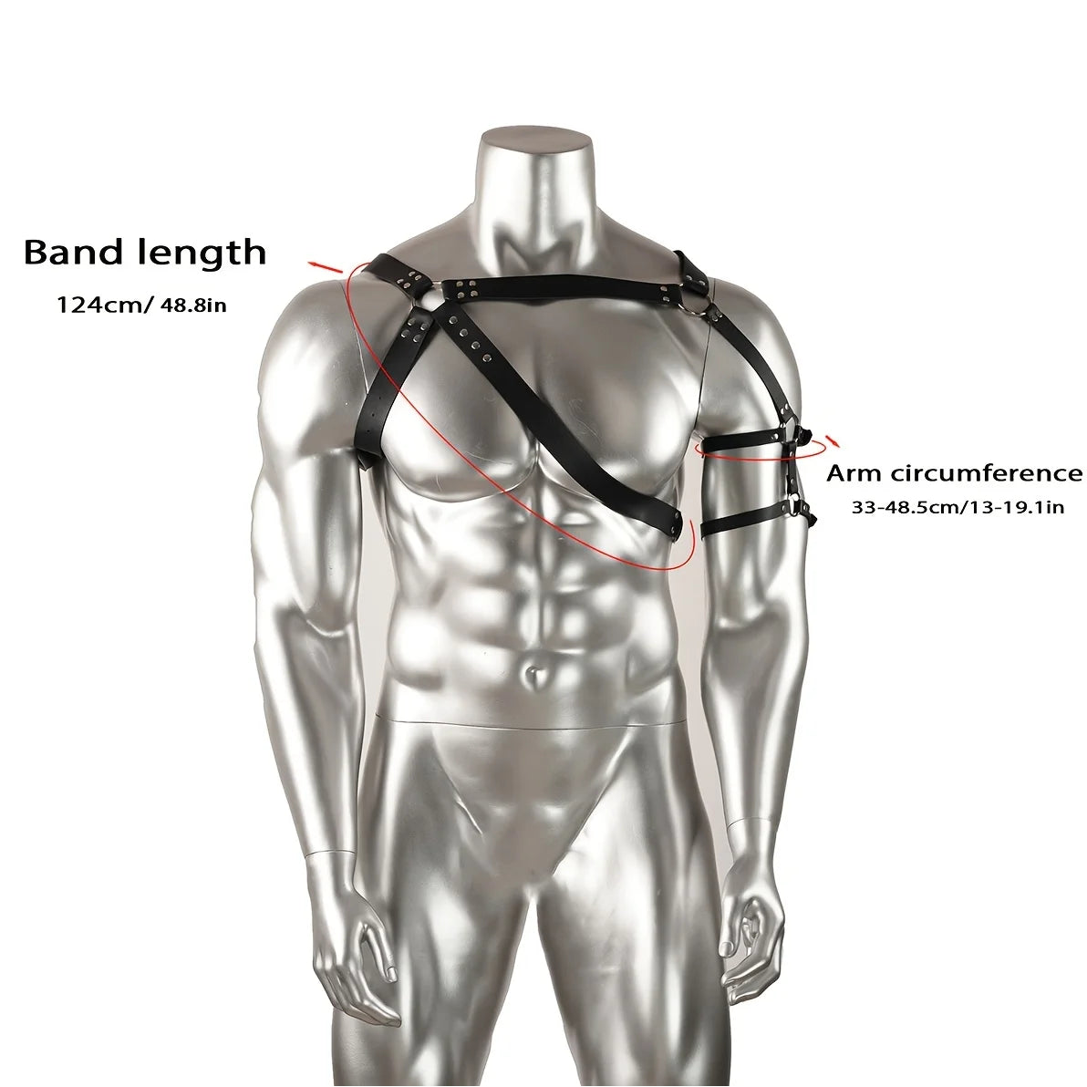 details of black Men’s Praetorian Gladiator Harness – pridevoyageshop.com – gay men’s harness, lingerie and fetish wear