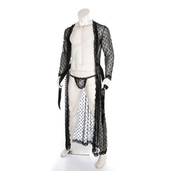 details of black Men’s Private Show Sheer Robe Set – pridevoyageshop.com – gay men’s sexy swim briefs, trunks, board shorts, and bikinis