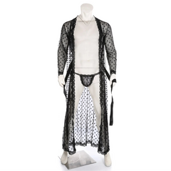 details of black Men’s Private Show Sheer Robe Set – pridevoyageshop.com – gay men’s sexy swim briefs, trunks, board shorts, and bikinis