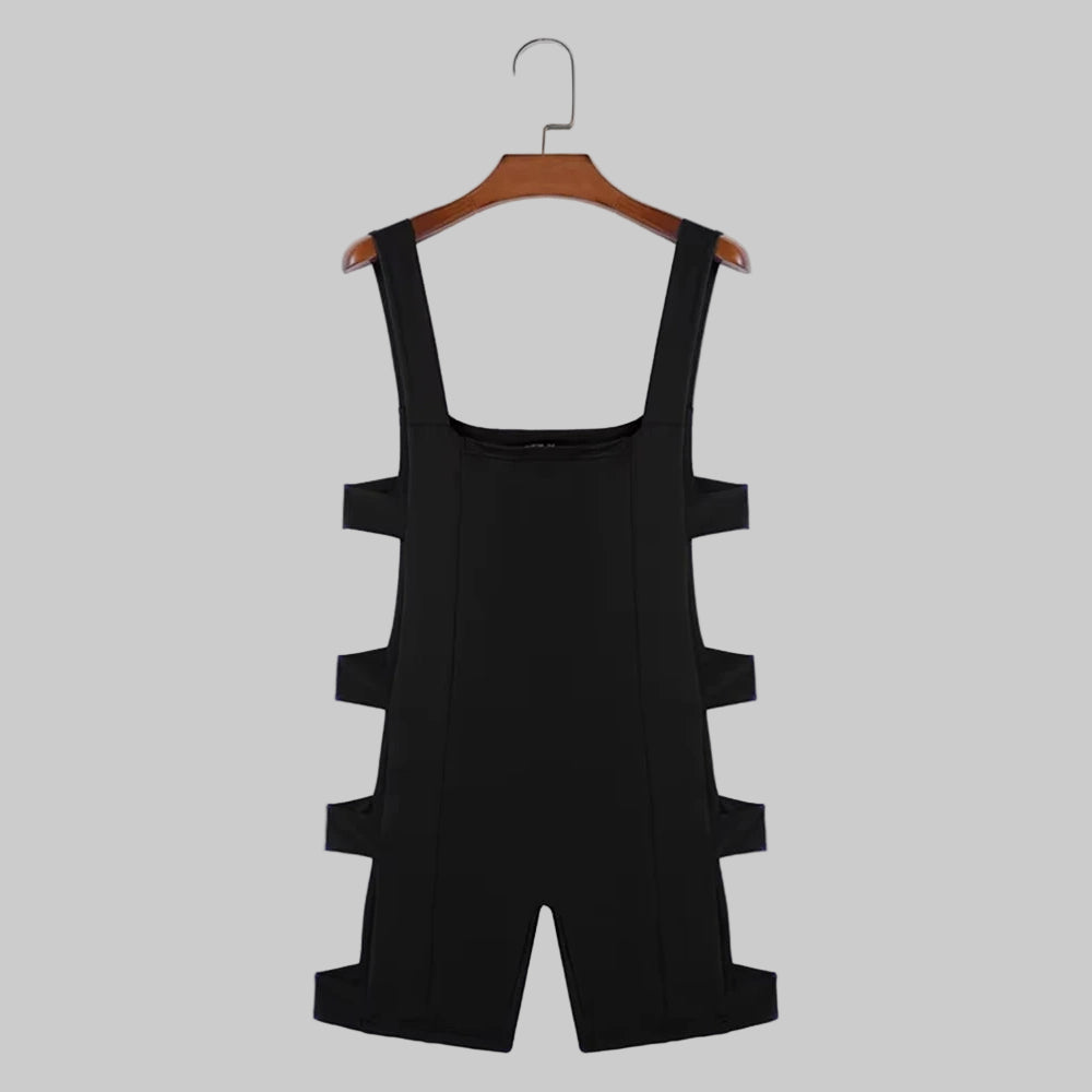 details of black Men’s Side Quest Cutout Singlet – pridevoyageshop.com – gay men’s harness, lingerie and fetish wear