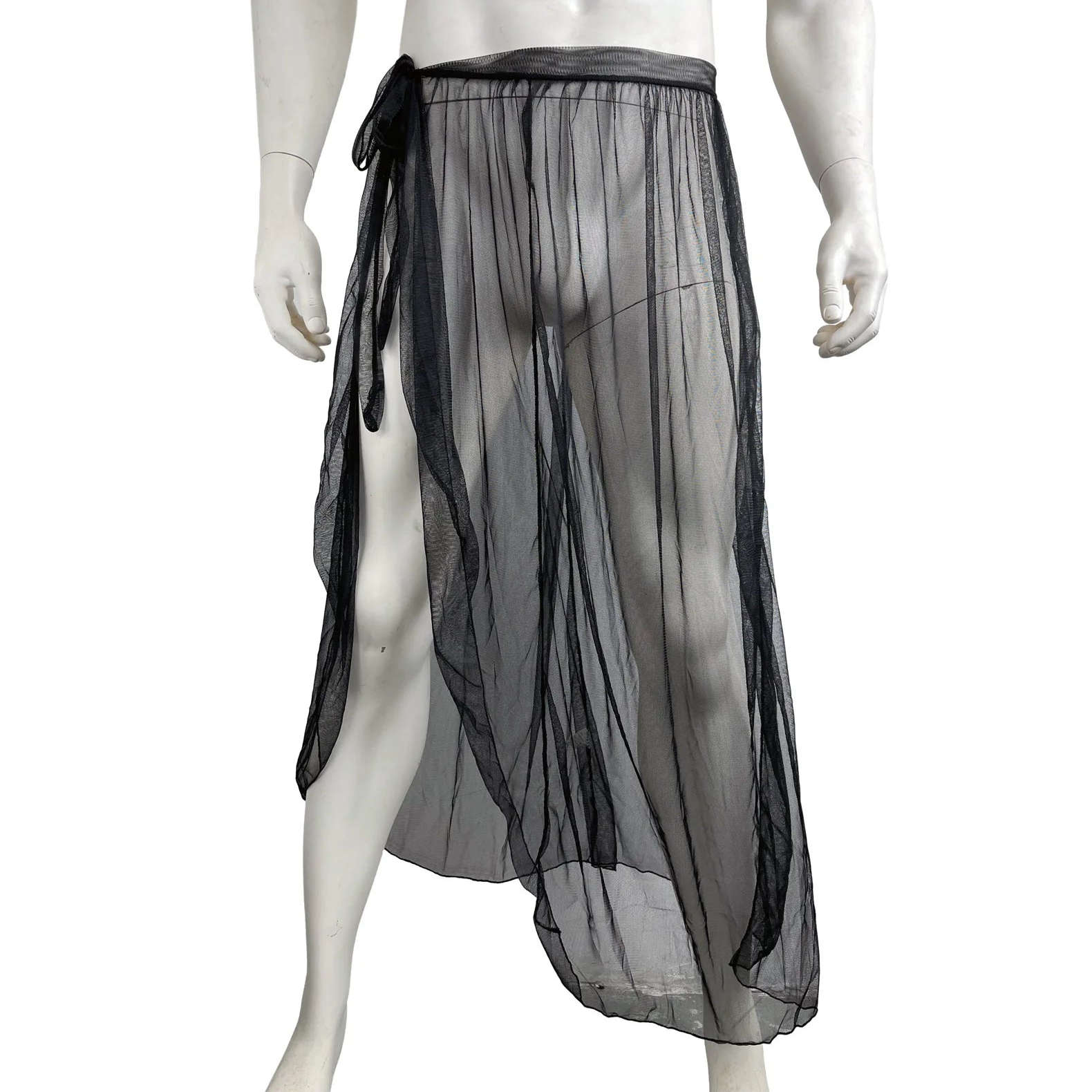 details of black Men’s Whisper Sheer Sarong – pridevoyageshop.com – gay men’s sexy swim briefs, trunks, board shorts, and bikinis