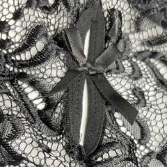 details of black Mother’s Boudoir Lace Teddy, floral lace fabric and deep neckline – pridevoyageshop.com – gay men’s harness, lingerie and fetish wear