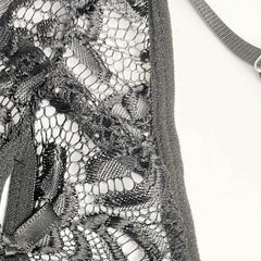details of black Mother’s Boudoir Lace Teddy, floral lace fabric and deep neckline – pridevoyageshop.com – gay men’s harness, lingerie and fetish wear