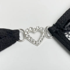 details of black Mother’s Boudoir Lace Teddy, floral lace fabric and deep neckline – pridevoyageshop.com – gay men’s harness, lingerie and fetish wear