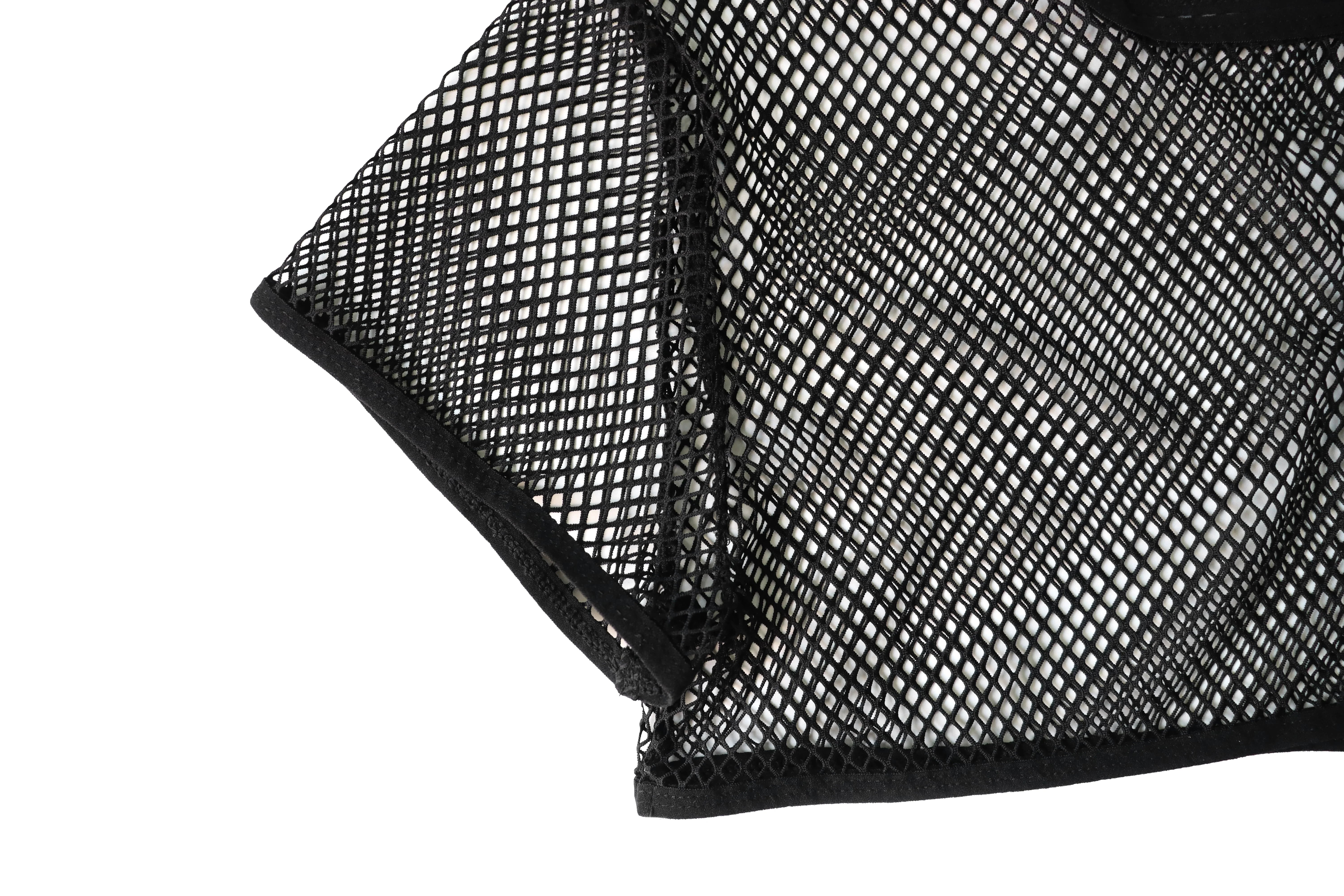 details of black Pecs Hooker Mesh Shrug - pridevoyageshop.com - gay men’s harness, lingerie and fetish wear