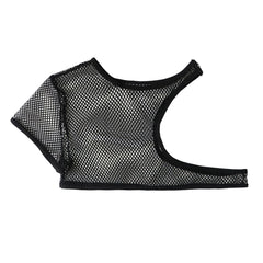 details of black Pecs Hooker Mesh Shrug - pridevoyageshop.com - gay men’s harness, lingerie and fetish wear