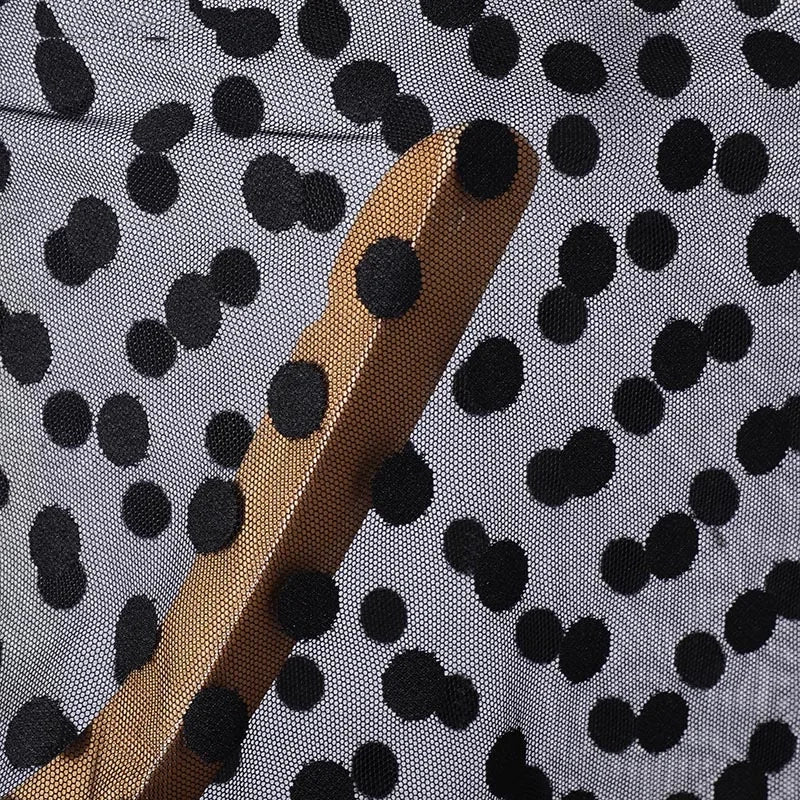 details of black Polka Lust Mock-Neck Sheer Body - pridevoyageshop.com - gay men’s harness, lingerie and fetish wear