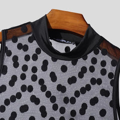 details of black Polka Lust Mock-Neck Sheer Body - pridevoyageshop.com - gay men’s harness, lingerie and fetish wear