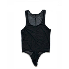 details of black Power Tank Mesh Bodysuit – pridevoyageshop.com – gay men’s harness, lingerie and fetish wear