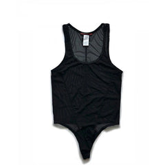 details of black Power Tank Mesh Bodysuit – pridevoyageshop.com – gay men’s harness, lingerie and fetish wear
