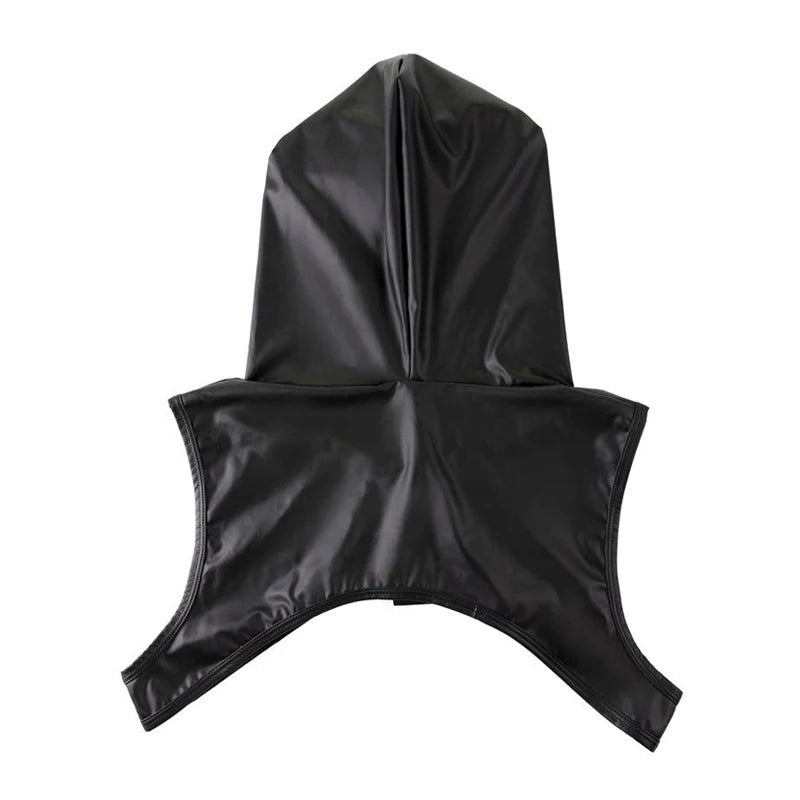details of black The Stranger Hooded Chest Harness Set – pridevoyageshop.com – gay men’s harness, lingerie and fetish wear