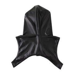 details of black The Stranger Hooded Chest Harness Set – pridevoyageshop.com – gay men’s harness, lingerie and fetish wear