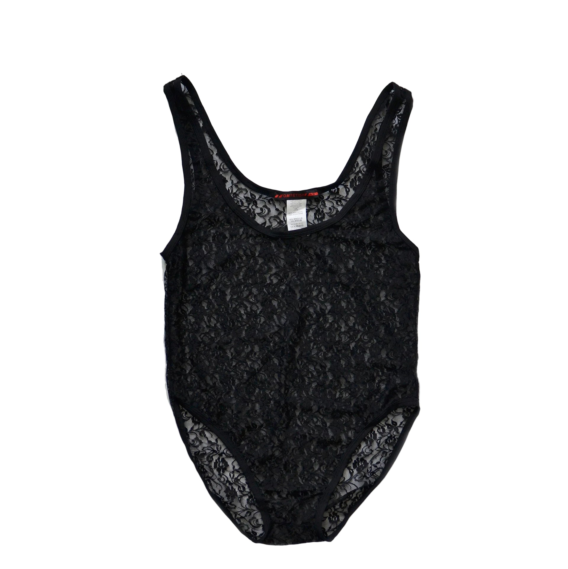 details of black Thorn Lace Tank Bodysuit – pridevoyageshop.com – gay men’s harness, lingerie and fetish wear