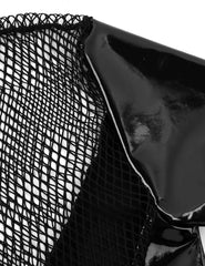 details of black deep v zip mesh tee laid flat on surface pridevoyageshopcom gay mens mesh tops clubwear fashion tops activewear gym tank tops