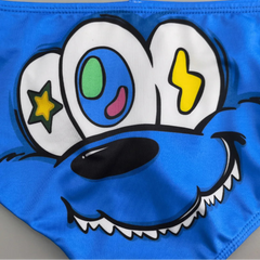 details of blue Men’s Crush Face Swim Briefs – pridevoyageshop.com – gay men’s sexy swim briefs, trunks, board shorts, and bikinis