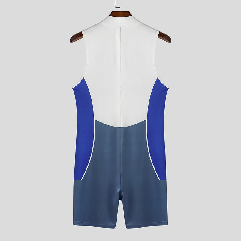 details of blue Men’s Legacy 23 Varsity Zip Bodysuit – pridevoyageshop.com – gay men’s harness, lingerie and fetish wear