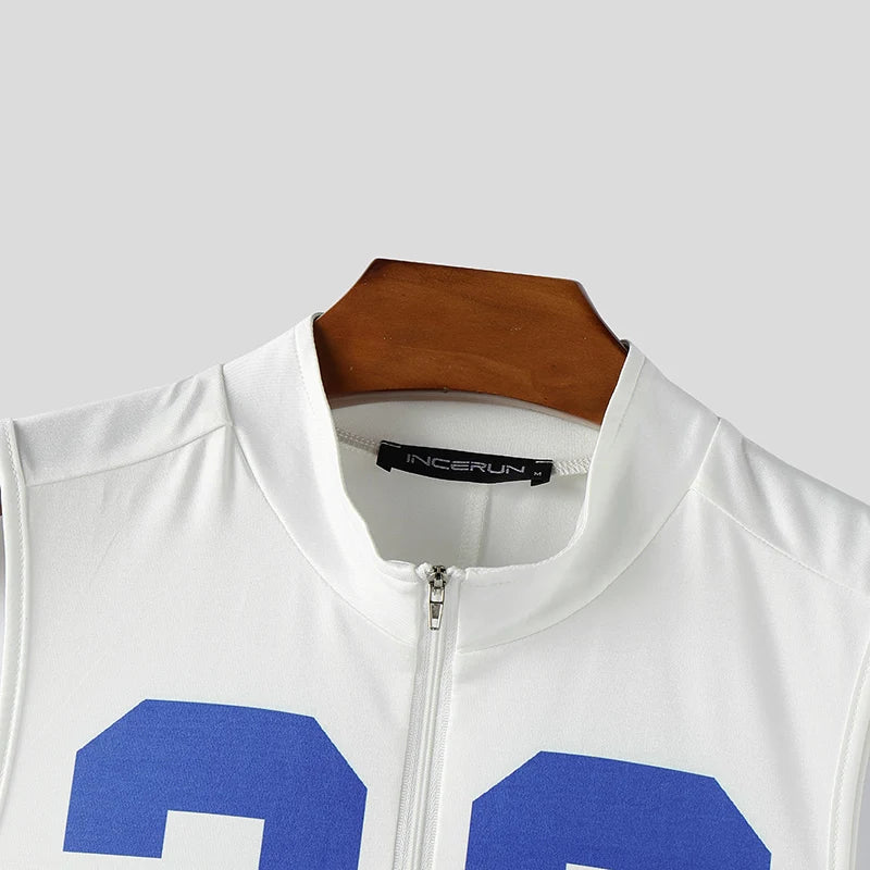 details of blue Men’s Legacy 23 Varsity Zip Bodysuit – pridevoyageshop.com – gay men’s harness, lingerie and fetish wear