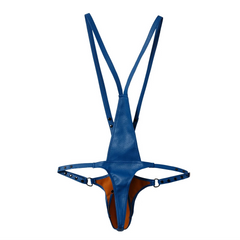 details of blue Men’s Lockdown Suspender Jock Singlet – pridevoyageshop.com – gay men’s harness, lingerie and fetish wear