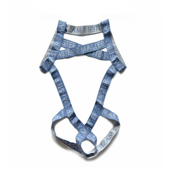 details of blue Men’s Masterclass Bondage Harness – pridevoyageshop.com – gay men’s harness, lingerie and fetish wear