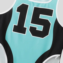 details of blue The Roster Cut Varsity Bodysuit – pridevoyageshop.com – gay men’s harness, lingerie and fetish wear