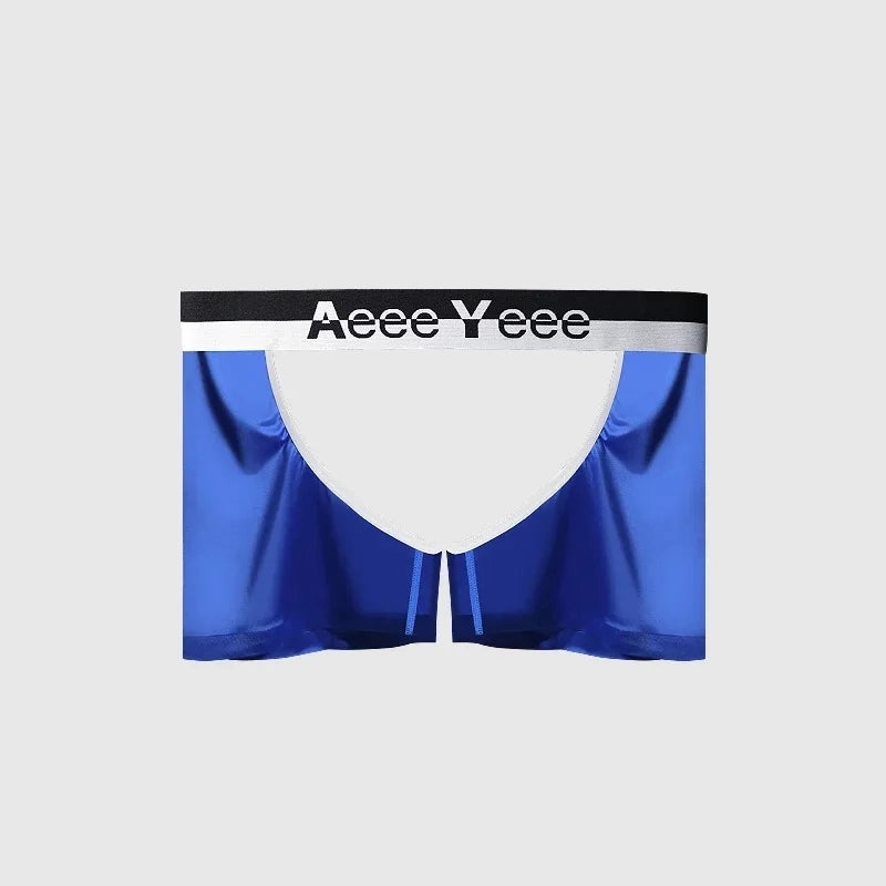 details of blue boxer Men’s Outlaw Open-Back Chaps Boxer Briefs – pridevoyageshop.com – gay men’s sexy swim briefs, trunks, board shorts, and bikinis