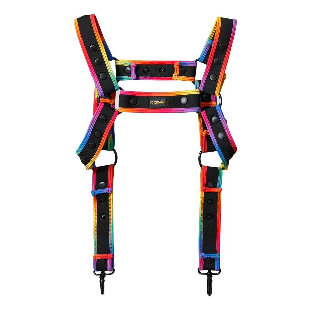 details of brainbow Men’s Riot Rainbow Pride Harness – pridevoyageshop.com – gay men’s sexy swim briefs, trunks, board shorts, and bikinis