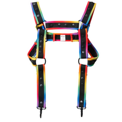 details of brainbow Men’s Riot Rainbow Pride Harness – pridevoyageshop.com – gay men’s sexy swim briefs, trunks, board shorts, and bikinis