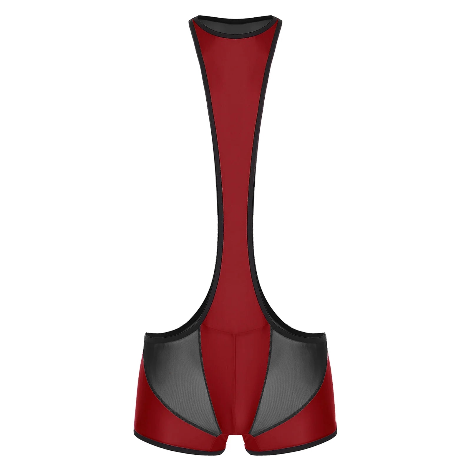 details of burgundy Men’s Glimpse Cutout Mesh Singlet – pridevoyageshop.com – gay men’s harness, lingerie and fetish wear