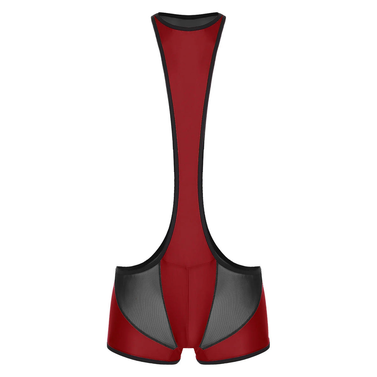 details of burgundy Men’s Glimpse Cutout Mesh Singlet – pridevoyageshop.com – gay men’s harness, lingerie and fetish wear