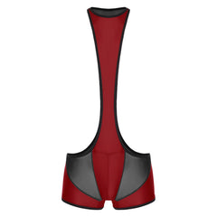 details of burgundy Men’s Glimpse Cutout Mesh Singlet – pridevoyageshop.com – gay men’s harness, lingerie and fetish wear