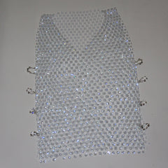 details of crystal net tank showing toned torso and sparkle mesh detailing – pridevoyageshop.com – gay men’s harness, lingerie and fetish wear