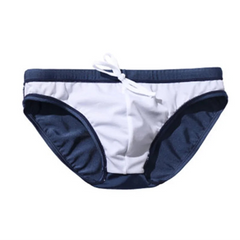 details of dark blue Desmiit Men’s Bulge Master Low Rise Swim Briefs - pridevoyageshop.com - gay men’s sexy swim briefs, trunks, board shorts, and bikinis
