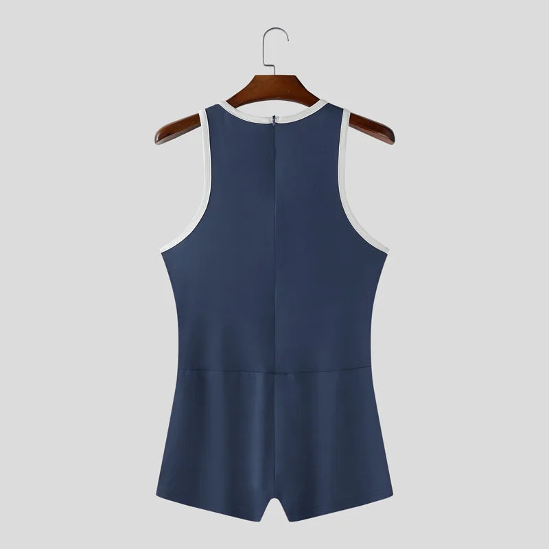 details of dark blue Men’s Ace Contrast-Trim Bodysuit – pridevoyageshop.com – gay men’s harness, lingerie and fetish wear