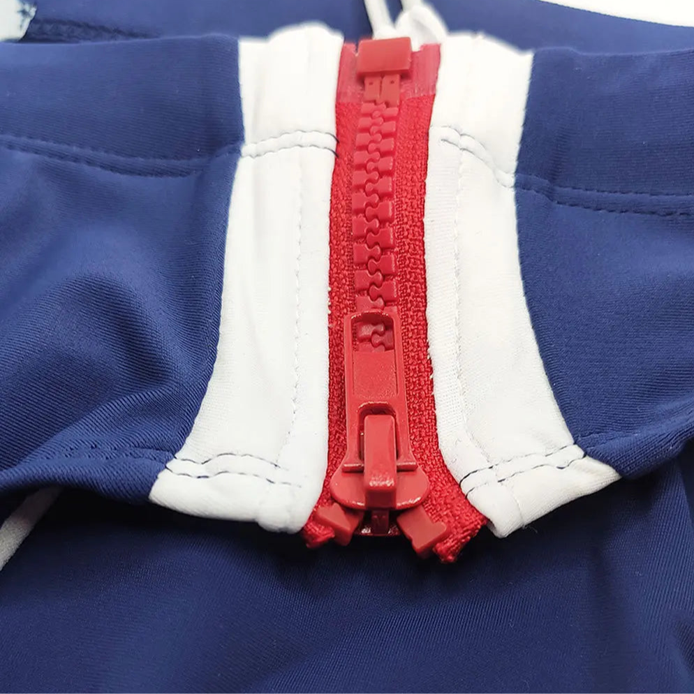 details of dark blue Men’s Double Zipper Pouch Swim Briefs - pridevoyageshop.com - gay men’s sexy swim briefs, trunks, board shorts, and bikinis