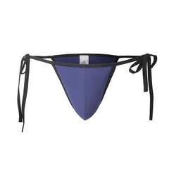 details of dark blue Men’s Werk It Tie-Up Swim Bikini Thong – pridevoyageshop.com – gay men’s sexy swim briefs, trunks, board shorts, and bikinis