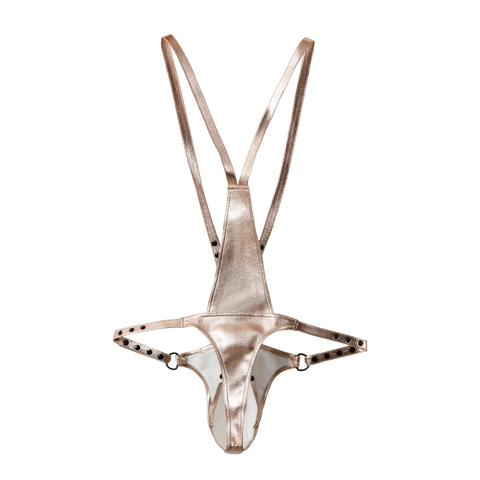 details of gold Men’s Lockdown Suspender Jock Singlet – pridevoyageshop.com – gay men’s harness, lingerie and fetish wear