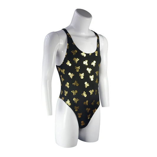 details of gold Poison Kiss Racerback Leotard – pridevoyageshop.com – gay men’s harness, lingerie and fetish wear