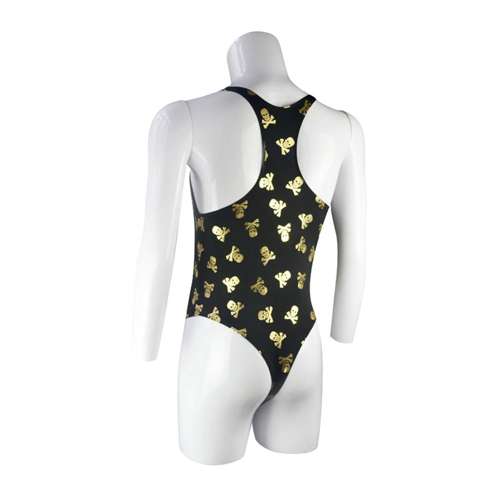 details of gold Poison Kiss Racerback Leotard – pridevoyageshop.com – gay men’s harness, lingerie and fetish wear