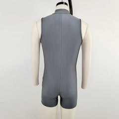 details of gray Aerobicide Zip-Access Bodysuit – pridevoyageshop.com – gay men’s harness, lingerie and fetish wear