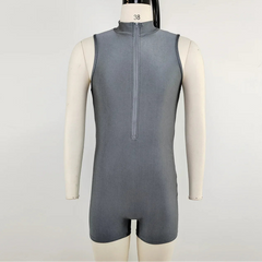 details of gray Aerobicide Zip-Access Bodysuit – pridevoyageshop.com – gay men’s harness, lingerie and fetish wear