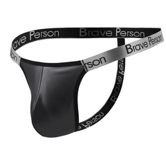 details of gray Men’s Folsom Night PU Leather Swim Bikini Thong – pridevoyageshop.com – gay men’s sexy swim briefs, trunks, board shorts, and bikinis