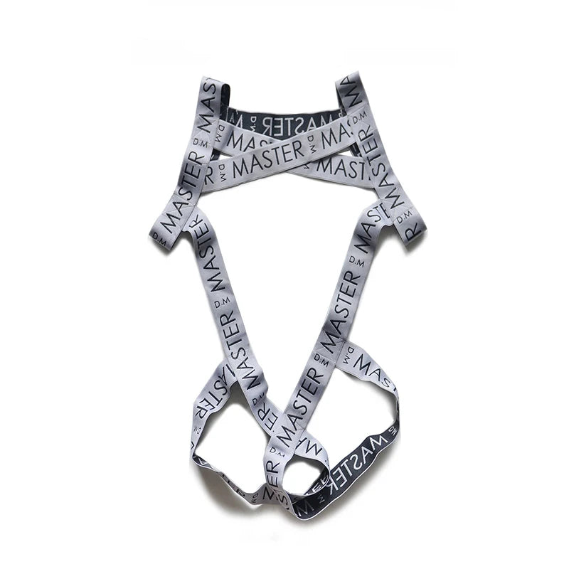 details of gray Men’s Masterclass Bondage Harness – pridevoyageshop.com – gay men’s harness, lingerie and fetish wear