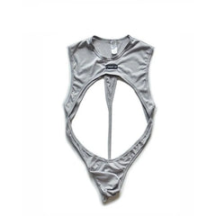 details of gray Serving Boy Open-Torso Mesh Bodysuit – pridevoyageshop.com – gay men’s harness, lingerie and fetish wear