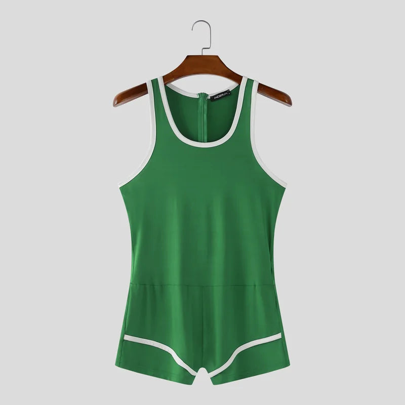 details of green Men’s Ace Contrast-Trim Bodysuit – pridevoyageshop.com – gay men’s harness, lingerie and fetish wear