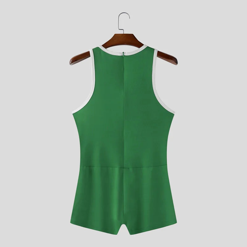 details of green Men’s Ace Contrast-Trim Bodysuit – pridevoyageshop.com – gay men’s harness, lingerie and fetish wear