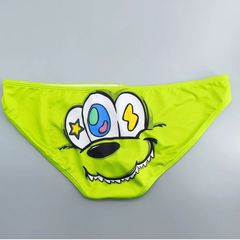 details of green Men’s Crush Face Swim Briefs – pridevoyageshop.com – gay men’s sexy swim briefs, trunks, board shorts, and bikinis