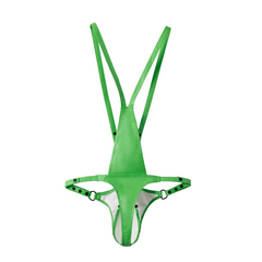 details of green Men’s Lockdown Suspender Jock Singlet – pridevoyageshop.com – gay men’s harness, lingerie and fetish wear